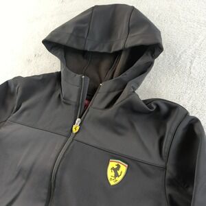 Ferrari Softshell Jacket Mens Small Black Zip Up Hoodie Maranello Italy Racing